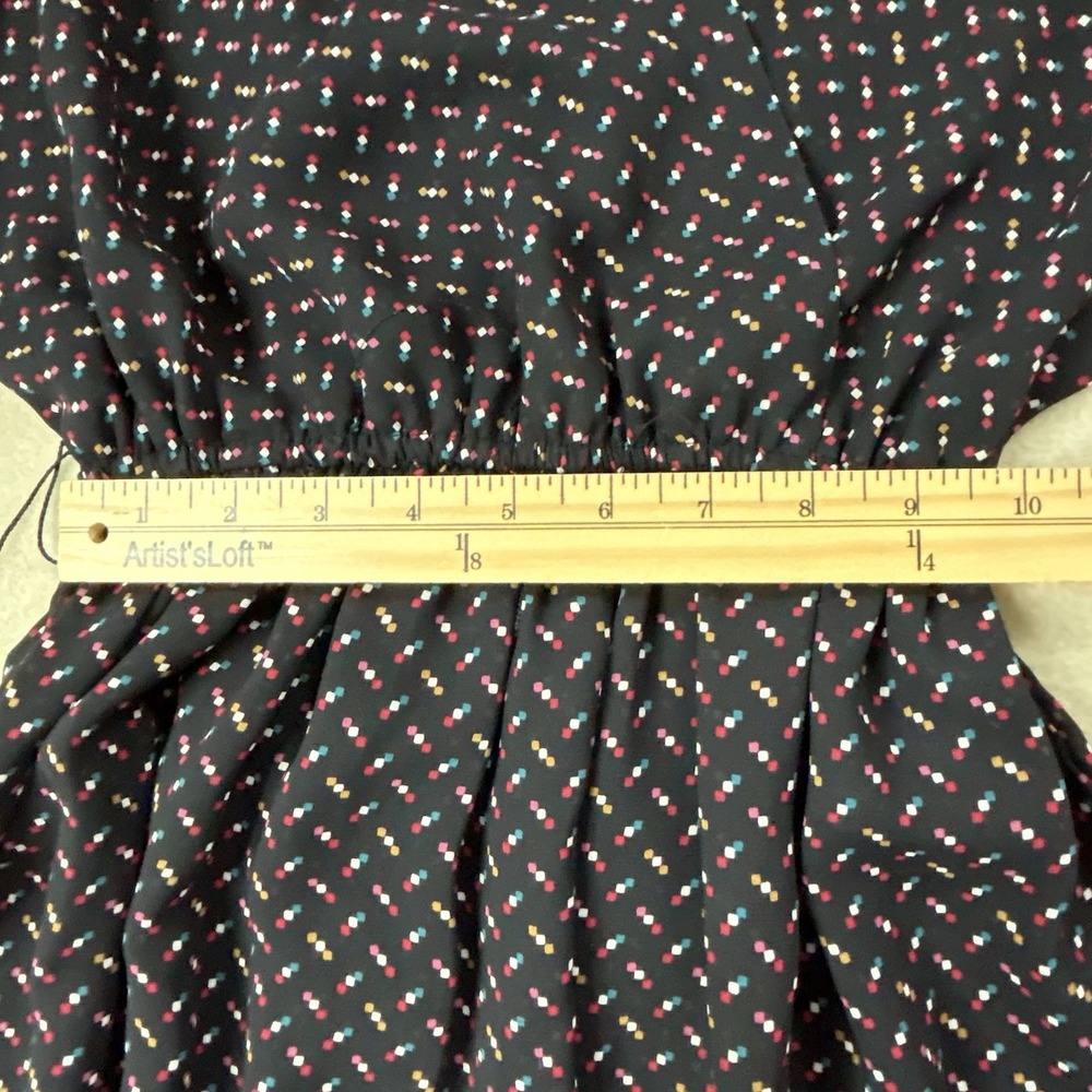 Vintage Virgo II Floral Retro Midi Dress Black Polka Dot Women's 8 Union Made - Picture 9 of 10